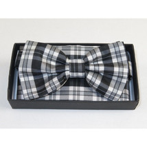 Men Bow Tie Hankie Set Formal Event For Tuxedo or Business Suit #BT6 Black Gray image 4