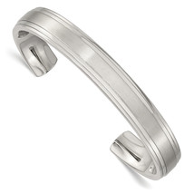 Chisel Stainless Steel Brushed and Polished Double Step Edge 11mm Cuff B... - $46.60