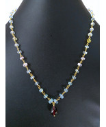 Natural Multi Aquamarine Beads and Garnet Pendant Necklace, Dainty Bead ... - £63.43 GBP