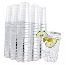 FOCUSLINE 200 Pack 12 Oz Silver Rimmed Plastic Cups, Clear Silver Rimmed... - $19.99