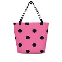 Autumn LeAnn Designs® | Large Tote Bag, Rose Pink and Black Polka Dot - £29.81 GBP