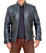 Genuine Lambskin Leather Jacket Men&#39;s BLACK Stylish Handmade Biker Motor... - £85.77 GBP