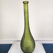 Midcentury Bubble Hobnail Green Glass Genie Bottle - £43.63 GBP
