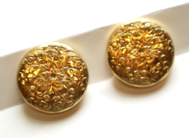 Huge Vintage Napier Clip On Earrings Hollow Repousse Floral Filigree Pattern - £31.64 GBP