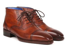 Paul Parkman Mens Shoes Ankle Boots Brown Cap Toe Leather Handmade 646BRW15 - £543.55 GBP