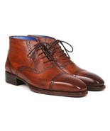 Paul Parkman Mens Shoes Ankle Boots Brown Cap Toe Leather Handmade 646BRW15 - $933.10 CAD