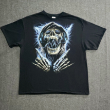 Skeleton w/ Lightning &amp; Headphones T-shirt Mens Size 2XL Black Skull Rock Biker - $15.44