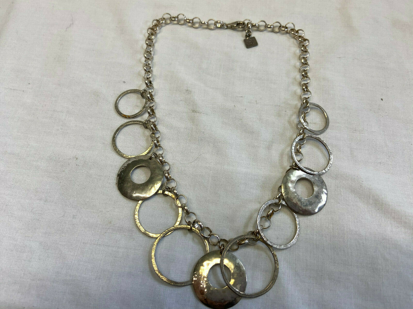 Retired Silpada Solid Sterling Silver Necklace Graduating Dangling Hoops 30.66g - $69.95