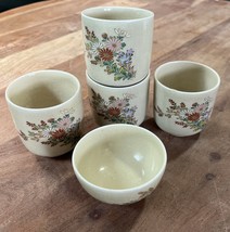 Set of 4 Satsuma Ware Japanese Sake Tea Cups &amp; 1 Bowl Floral - $524.20 MXN