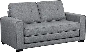 Linen Mid Century Modern Living Room Squared Arm Fold Out Sofa Bed, 58&quot;,... - £719.34 GBP