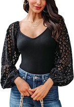 Jollycode Women&#39;s Black Lantern Sleeve V Neck Shirt - Size: XL (16-18) - £10.10 GBP