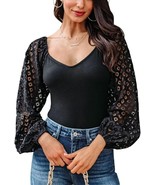 Jollycode Women&#39;s Black Lantern Sleeve V Neck Shirt - Size: XL (16-18) - £9.86 GBP