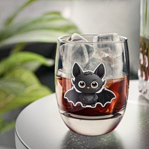 Whimsical Bat Cartoon Whiskey Glass 6oz - Black and Grey Critter Barware for Fun - £20.36 GBP