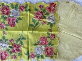 Vintage Nassan Craft Hand Rolled Hankies (2) Floral Roses NWT 1950s Yell... - $21.38