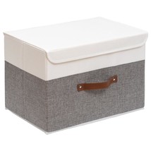 Foldable Storage Boxes With Lids,Large Linen Fabric Foldable Storage Boxes Organ - £15.97 GBP