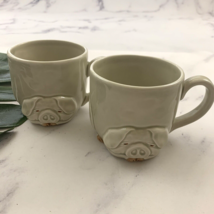Fitz And Floyd Vintage Porky Pig Coffee Mug Set 1977 Cream Animal Cups FF - $442.69 MXN