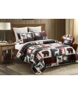 Country Lodge Bear Paw Printed Lightweight Queen Quilt Set W/Tote Woodla... - £54.87 GBP