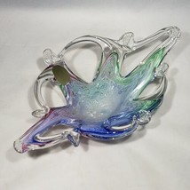 Murano Glassware Hand Blown Crystal Clear Bowl Green Blue Pink 10x6x3 Italy - $45.95