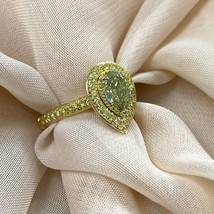 1.51 Carats GIA Déguisement Jaune Forme Poire Fiançailles Diamant Halo Bague 18K - £4,098.21 GBP