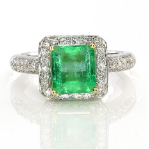 Real 2.84ct Natural Green Emerald &amp; Diamonds Engagement Ring 18K Solid Gold  - £3,238.01 GBP