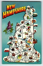 Postcard Greetings From New Hampshire Map Chrome State Flower Purple Lilac - £9.28 GBP