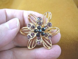 (bb601-34) purple rhinestone crystal ornate flower gold tone brooch pin - £12.64 GBP