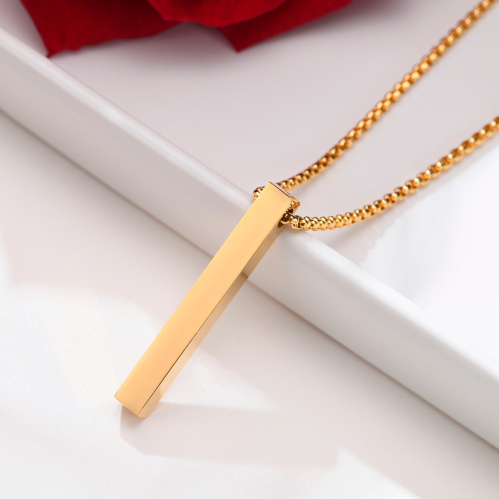 Vnox 5mm Pillar Necklace for Men Women, Stainless Steel 3D Bar Pendant, Minimali - £14.17 GBP