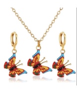 18K Gold Plated Butterfly Jewelry Set Butterfly Necklace and Butterfly E... - £9.02 GBP