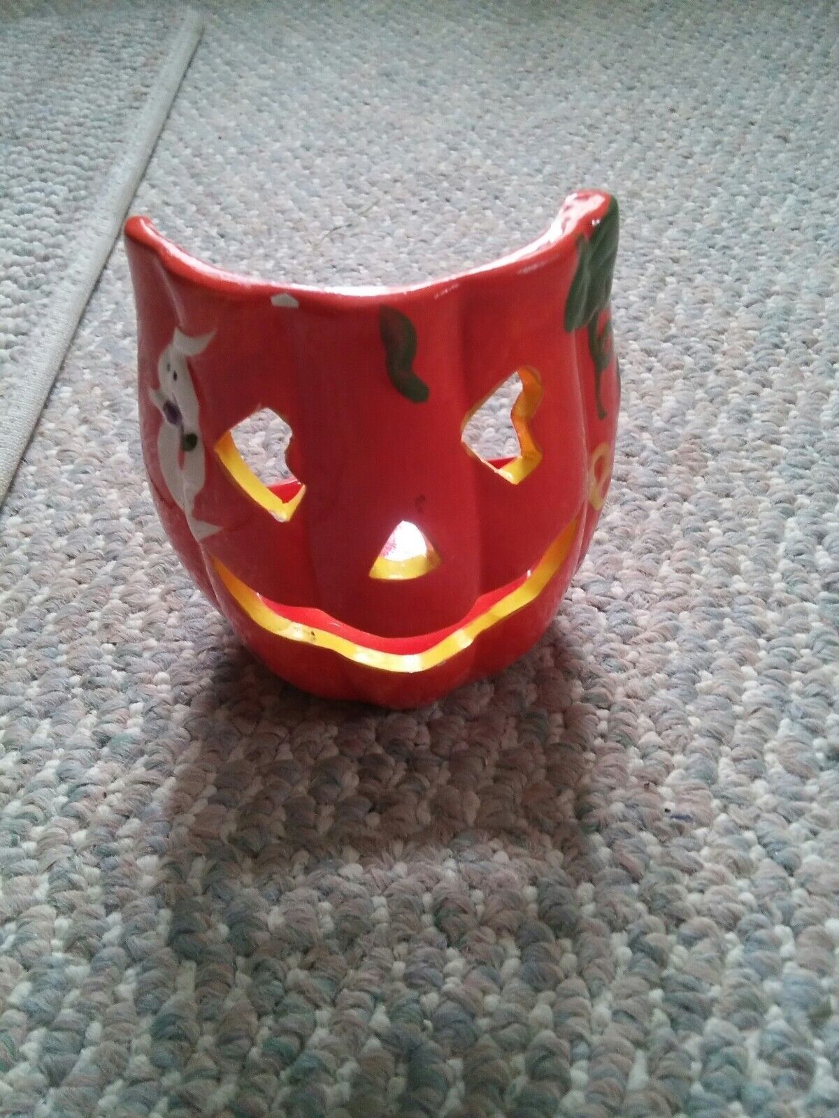 000 Porcelain Ghost Pumpkin Jack-O-Lantern Haloween Candle Holder Trick ... - $1.25