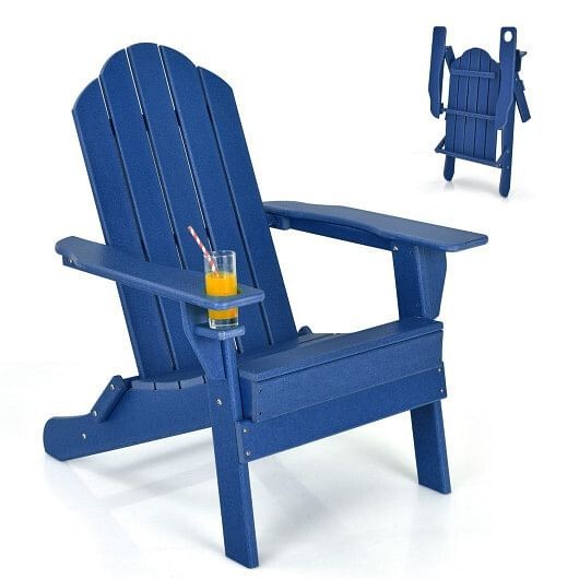 Foldable Weather Resistant Patio Chair with Built-in Cup Holder-Navy - C... - $207.89