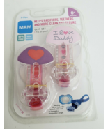 MAM Pacifiers Clip Set I Love Daddy 0+ Months BPA FREE 2 Clips - £10.84 GBP