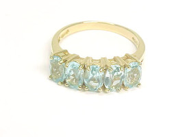 Five Stone BLUE TOPAZ 14K Gold on Sterling Silver Vintage RING - Size 7 1/4 - £51.51 GBP