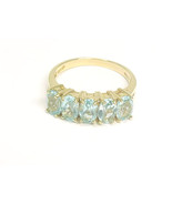 Five Stone BLUE TOPAZ 14K Gold on Sterling Silver Vintage RING - Size 7 1/4 - $65.00