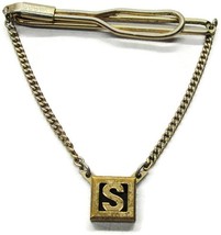  &quot;S&quot; Initial Signed Swank Hanging Neck Tie Bar Gold Tone Square - $20.78