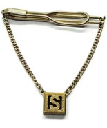  &quot;S&quot; Initial Signed Swank Hanging Neck Tie Bar Gold Tone Square - $20.78