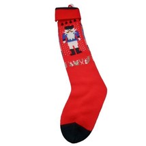 Vtg Knit Nutcracker Christmas Stocking Sock Red Blue Black White Pom Poms  - £8.17 GBP