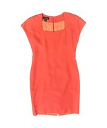 Vintage 80s Coral Pink 100% Silk Sheath Square Neck Dress size 8 Shoulde... - $40.12 CAD