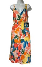 Vince Camuto Tropical Floral Sleeveless Tie Waist Midi Sleeveless Dress Size 8 - $39.56