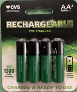 AA Rechargeable AA Batteries 4 Pack Capacity UpTo 1300 mAh Pre Charge - $19.97 CAD