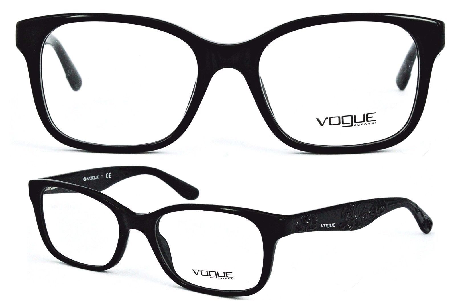 Vogue VO 2885 W44 Black Flowers Eyeglasses Square 52mm - 7 - $52.34