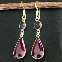 Handmade 925 Silver / Gold/Rose Gold Plated Natural Ruby Amethyst Shape Earrings - £26.35 GBP+