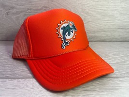 New Orange Vintage Miami Dolphins High Crown Trucker Hat Curved Old Logo - £18.64 GBP