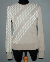 VTG Castleberry Taupe Rectangles Finely Knit Dacron Poly Zip Back Sweate... - £29.56 GBP