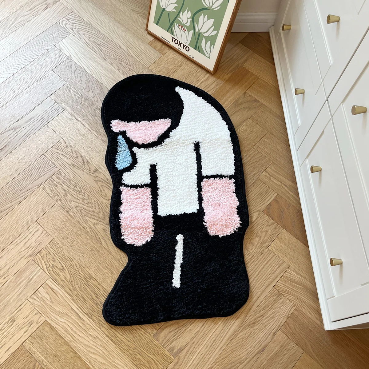 Handmade Tufted Sad Man Rug Doormat Floor Anti Slip Pad Bathroom Soft Plushy Rug - £29.91 GBP