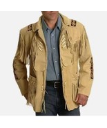 Western Leather Jacket Men’s Traditional Cowboy Leather Coat Fringe Bone... - $63.36+