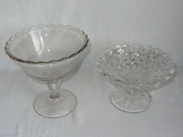 2 Vintage Pressed Clear Glass Pedestal Compote Candy Bowl Dish Ruffled Edge - £17.20 GBP