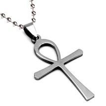 ANKH NECKLACE Egyptian Cross Pendant 316L Stainless Steel Metal 70cm Ball Chain - £6.37 GBP