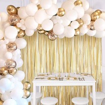 White Gold Balloon Garland Kit With Gold Tinsel Curtain White Gold Ballo... - $20.99