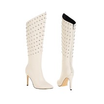 The New Women Over The Knee Boots Sexy rivet Stiletto Heel Pointed Toe beige Bla - £105.55 GBP