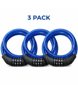 3 Pack 4FT Bike Lock Cable 8mm Steel Combination Bicycle Security Resett... - $14.84